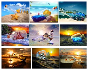 

5D DIY Diamond Painting Embroidery Landscape Wishing Bottle Rhinestone Beach Picture Home Gift