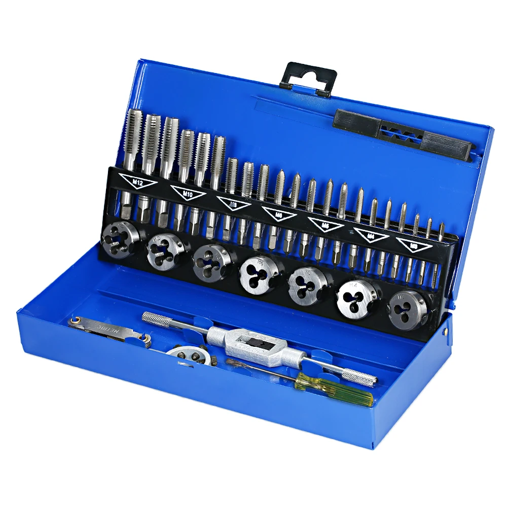 

32pcs Tap and Die Set Metric Wrench Cut Hand Threading Tool Making Tool Bit Set Engineer Kit with Metal Case