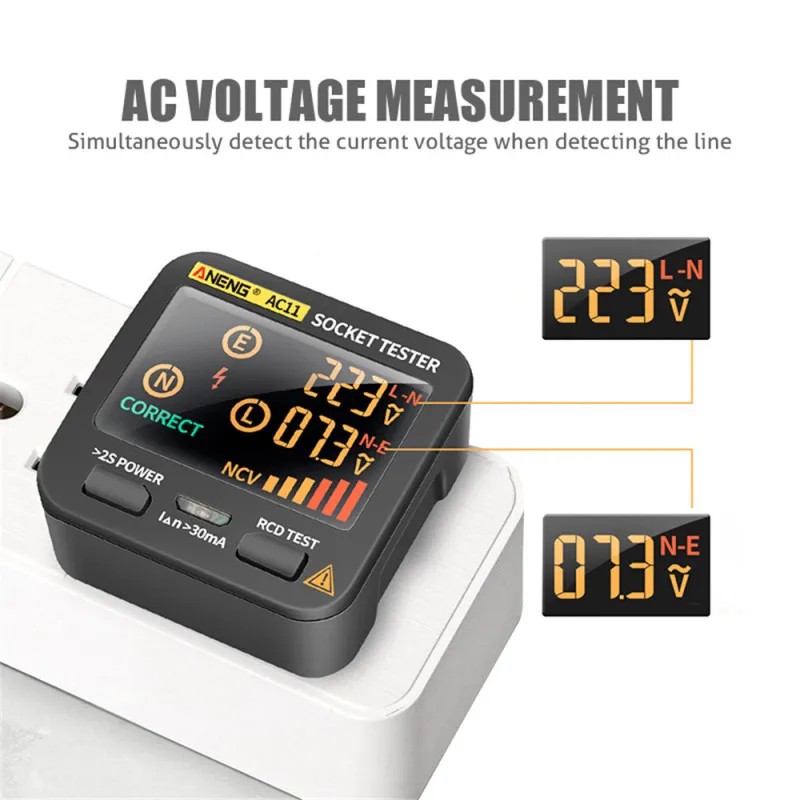 

AC11 US/EU Digital Socket Tester Voltage Test Ground Zero Line Phase Check Rcd NCV Test Socket Leakage Detector Voltage Meters