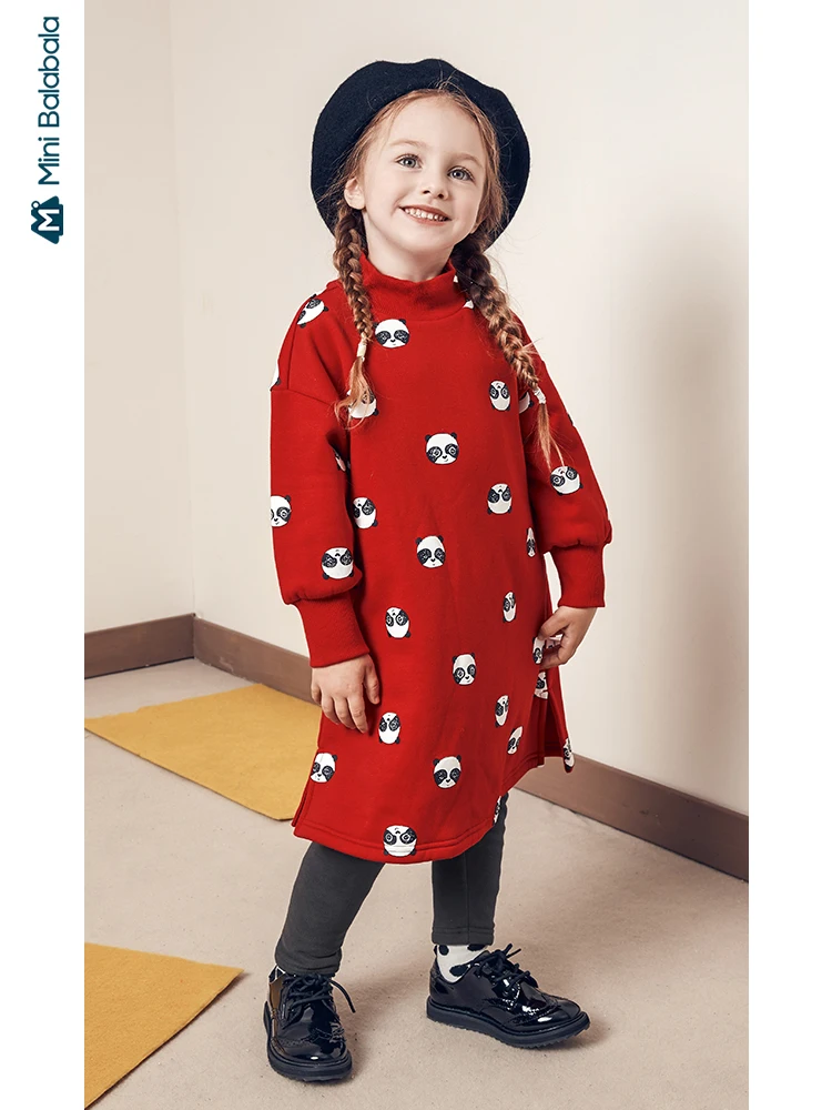 Minibalabala/детское длинное платье для девочек; Новинка года; Сезон Зима; бархатные теплые платья для маленьких девочек; хлопковые платья с длинными рукавами с героями мультфильмов