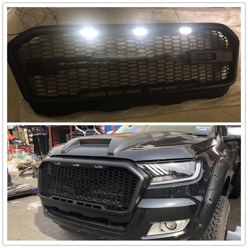 

White LED Modified Front Mesh Race Mask Cover Honeycomb Grill Grids FIT For RANGER T7 RAPTOR XLT 2015-2017 Grille Pickup Parts