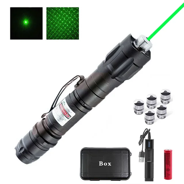 High Power Green Laser Pointer Pen 532nm Adjustable Focus Burning Red Laser Sight 500 to10000 meters range Lazer-009 For Hunting with box Green
