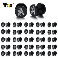 Vnox 10mm Stainless Steel Initials 26 Letter Stud Earrings for Men Women,Punk Gothic Barbell Earring with Custom Small Alphabet 1