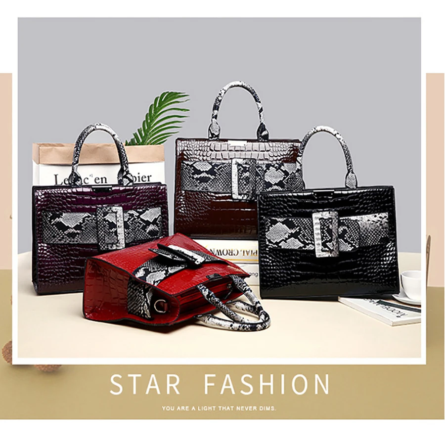 

Luxury Crocodile Pattern Leather Crossbody Bags Women Serpentine Top-handle Handbags Large-capacity Alligator Lady Shoulder Bags
