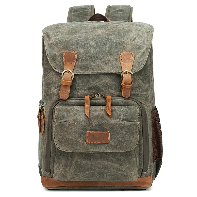 

Canvas Cowhide Shoulder Camera Bag Multi-function SLR Camera Bag Men and Women Outdoor Backpack