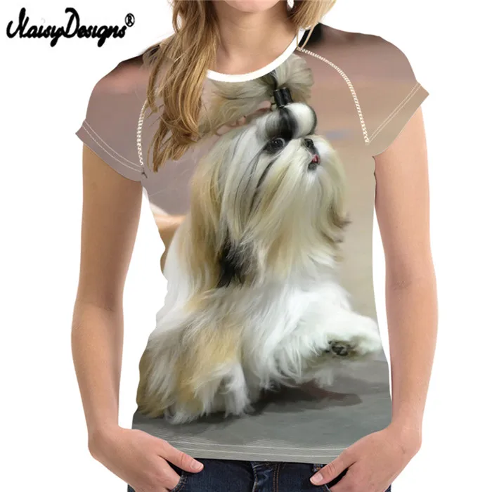 Женская футболка Топ Shih Tzu Dog с круглым вырезом, футболка, дышащая одежда ummer, Прямая поставка,, Col Roul Femme - Цвет: LMF1241BV