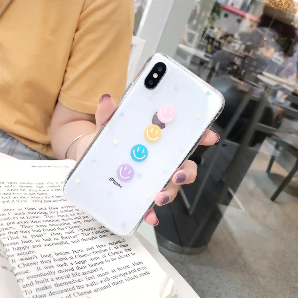 INS simple cute super fire candy color love smiley phone case for iphone Xs MAX XR X 6 6s 7 8 plus couple soft TPU back cover