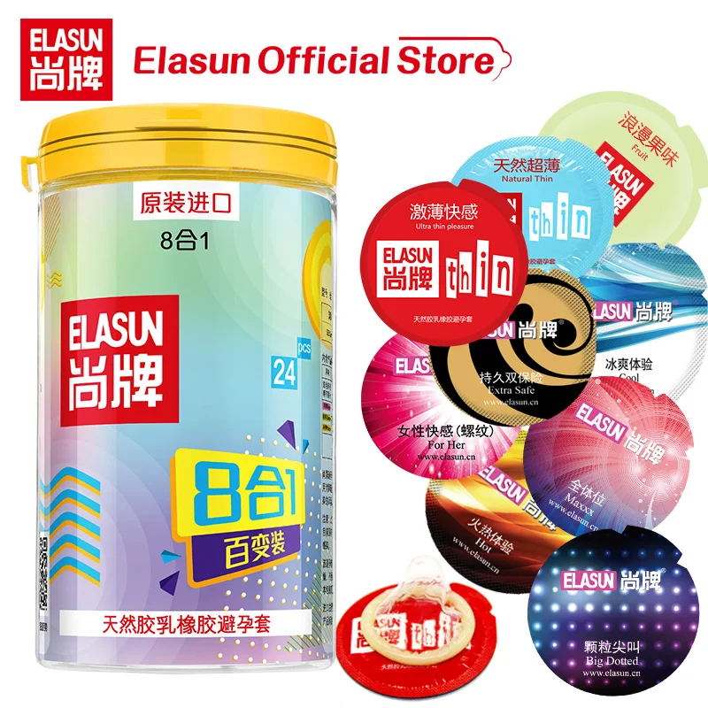 

Elasun Condoms 8 Types Ultra Thin Ribbed Delay Cock Condom Intimate Goods Sex Product Natural Latex Penis Sleeve Condoms For Men