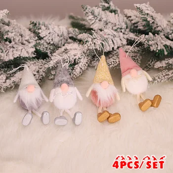 

4pcs/set Christmas Swedish Gnome Santa Artificial Wool Plush Doll Ornaments Hanging Xmas Tree Christmas Pendant Home Party Gifts