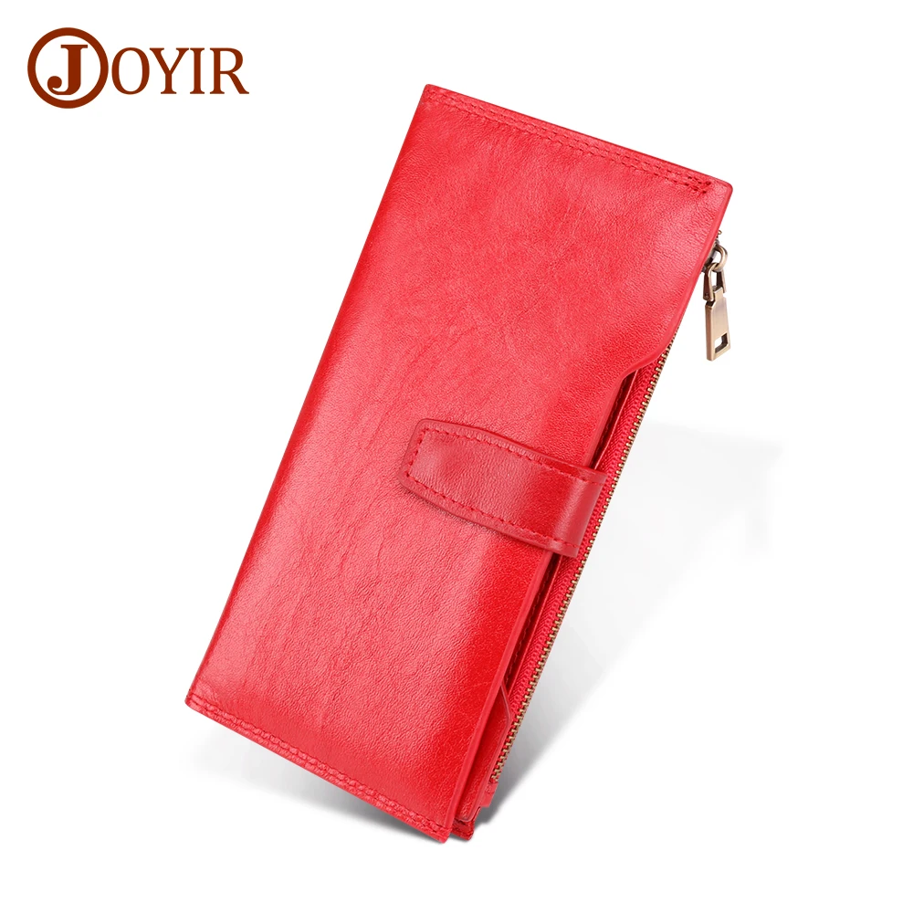 Joyir Genuine Leather Women Men Clutch Wallet Rfid Cell Phone Pocket Long Women Purses Hasp