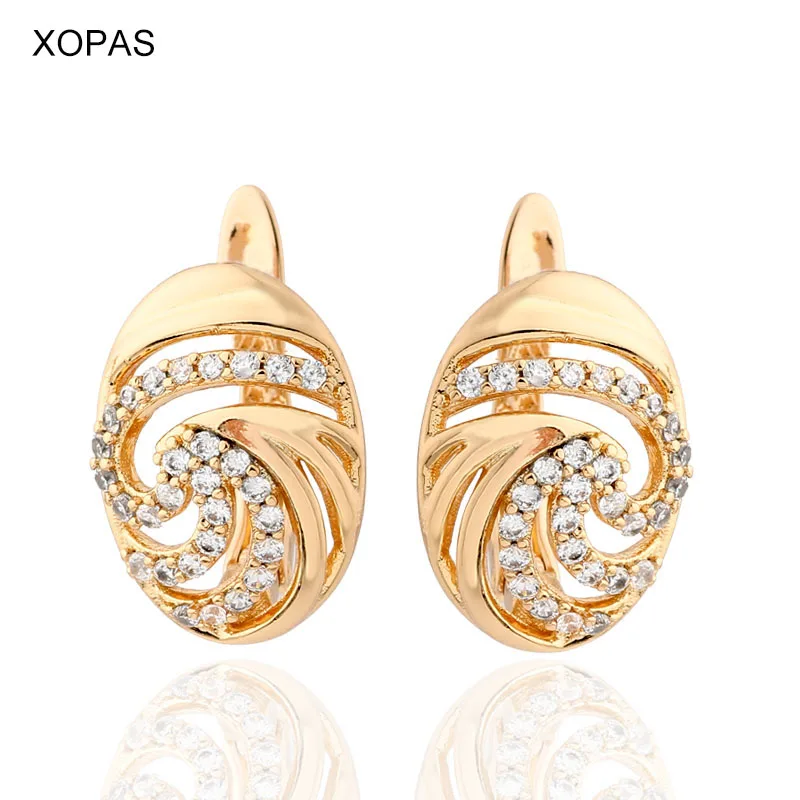 

XOPAS New Women Hollow Dangle Earrings Gifts Party Circle Earring White Round Natural Zircon Classic Engagement Fashion Jewelry