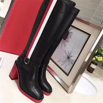 

Thigh High Boots Ladies Shoes Slip On Short Plush Zapatos De Mujer High Heel Women Boots Warm Zapatos Mujer Buckle Scarpe Donna