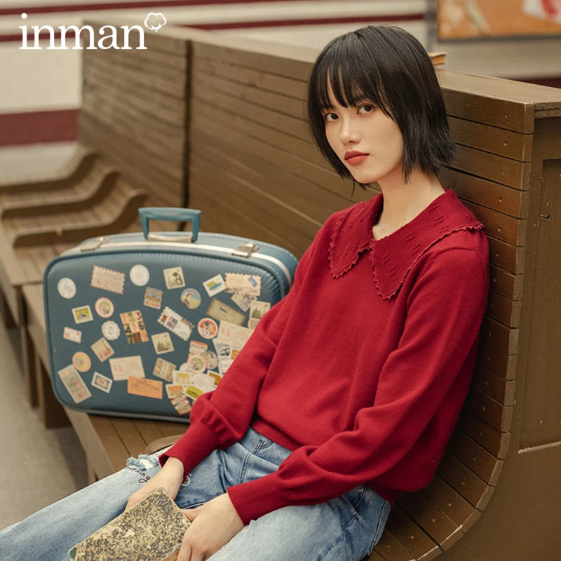 INMAN Spring Autumn Women Young Style Cute Lace Doll Collar Warm Lady Knitwear Sweater | Женская одежда