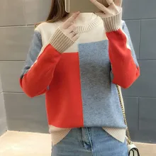 Women Autumn Candy Color Sweater Round Collar Colorblock Long Sleeve Knit Top Multicolor with Splicing Thin Tops Sweaters Women Autumn Candy Color Sweater Round Collar Colorblock Long Sleeve Knit Top Multicolor with Splicing Thin Tops Sweaters