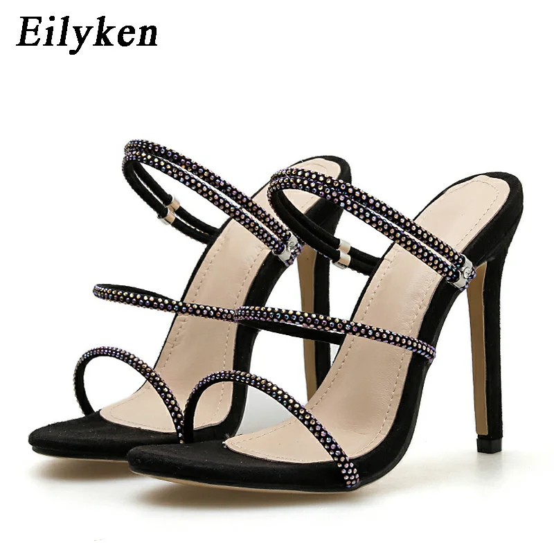 

Eilyken Fashion Crystal Ankle Strap Woman Sandals High Heels 12CM Narrow Band Party Dress Pumps Sandals slippers