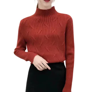 

Autumn WinterTurtleneck Long Sleeves Knitted Korean Style Knit Pullover Solid Color Women\\'s Sweater