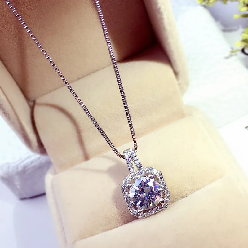Statement Female Pendant Real Silver Color bijou AAAAA cz Party Wedding Pendants with necklace for women Bridal Jewelry