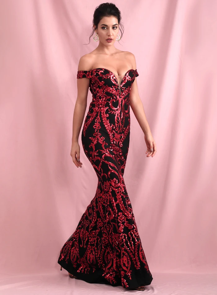 LOVE&LEMONADE, сексуальный топ, красный геометрический принт, блестки, короткий рукав, тонкий, рыбий хвост, стильные вечерние платья макси, LM82059