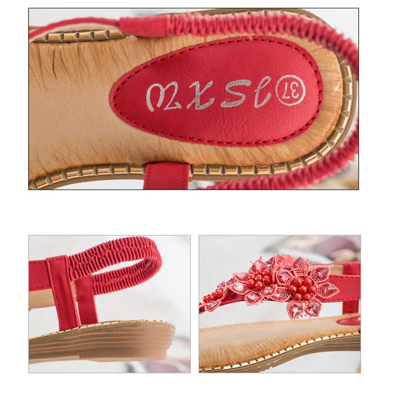 YAERNI Women Sandals New Fashion Bead Flower Round Toe Flip-flop Sandals Female Trend Summer Shoes Woman Plus Size 36-42