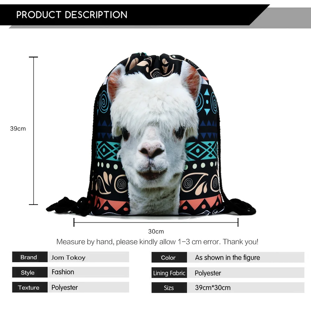 New Fashion Women Backpack 3D Printing Travel Softback Women Llama Aztec Drawstring Bag Mens Backpacks Girls Backpack