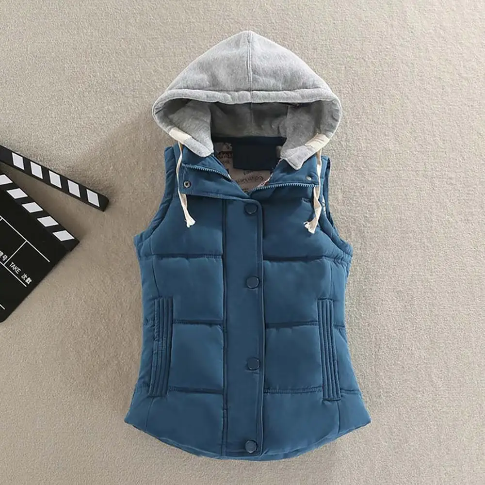 Blue Зимний жилет с капюшоном Женская Осенняя хлопковая куртка Femme жилет парные Жилеты мужские размера плюс повседневные короткие куртки 9 цветов - Цвет: Blue