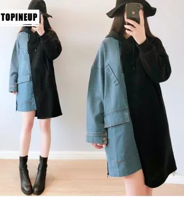 

High fashion casual Patchwork Long sleeve winter denim shirts dress , Long sleeve elegant blouses ys045