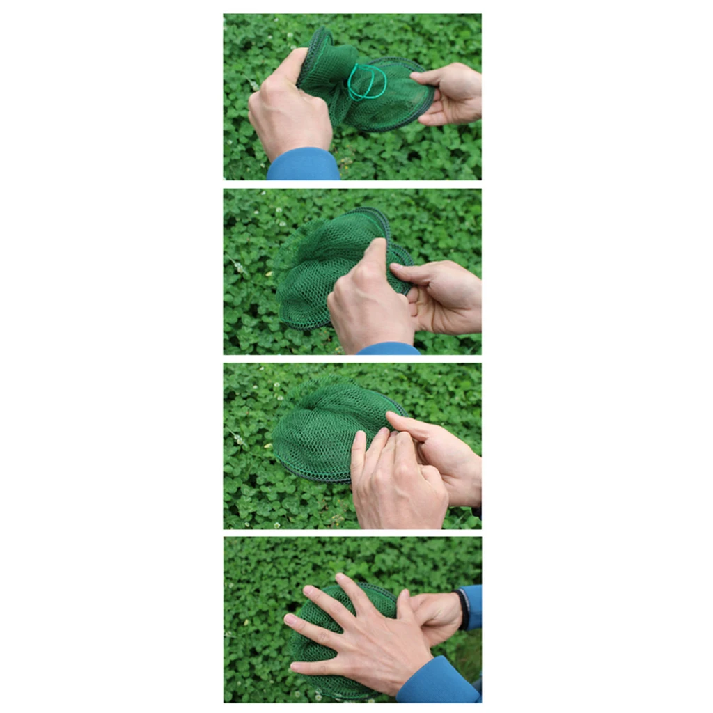 Handheld Foldable 2 Layer Fishing Net Green Soft Nylon Crab Crayfish Fishing Keep Net