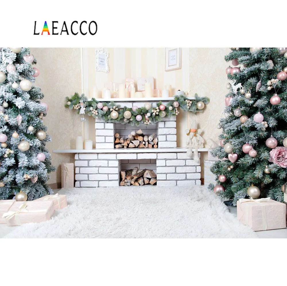 Laeacco Веселые Рождественские елки камин детские игрушки лампы подарок вечерние Детские Портретные фото фон фотографический фон фотосессия