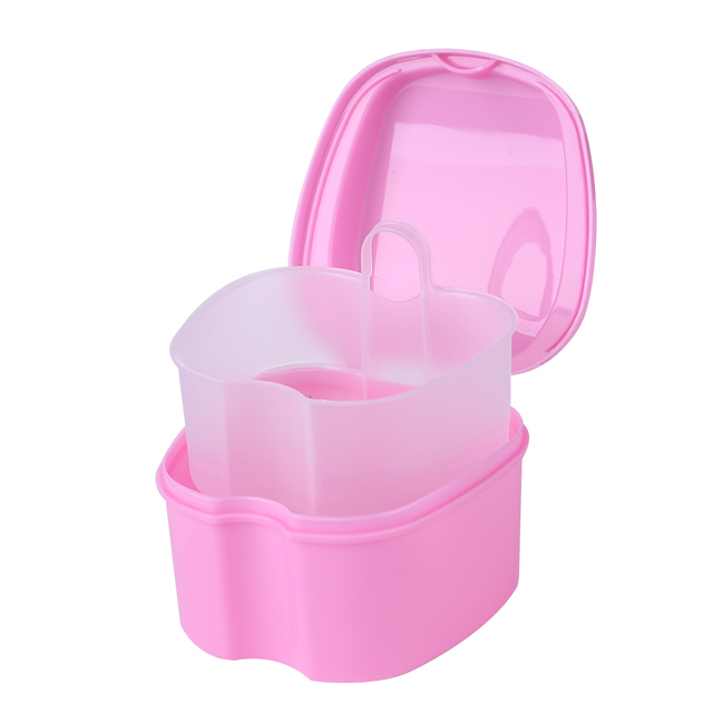 Denture Care Bath Box Cleaning False Teeth Nursing with Hanging Net Container Cleaning False Teeth Bath Case
