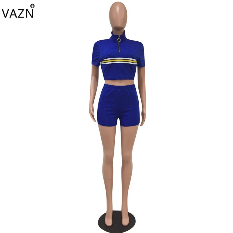 VAZN MZ8217 новые полые 3 цвета прожекторы молодой сексуальный дизайнер свободный короткий рукав короткие брюки эластичные женские 2 шт набор