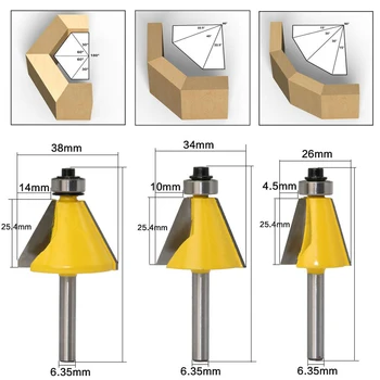 

Woodworking Tool 15/22.5/30 Degree 3Pcs for MDF Solid Wood Particleboard Plywood 1/4" Shank Chamfer Edge Forming Router Bit