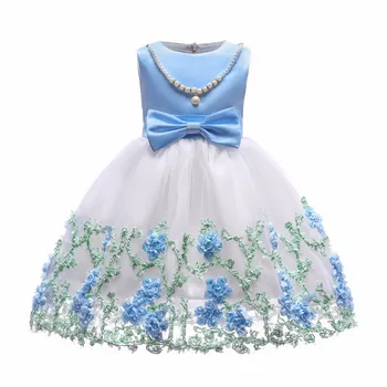 

Children Flower Girls Dress Princess Kids Dress with Bow Summer Flower Girls Wedding Party Clothes Kids Prom Gowns with Necklace