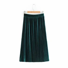 VomVoa Женская осенне-зимняя бархатная юбка в стиле ретро, элегантная сексуальная свободная плиссированная юбка, Женская длинная юбка