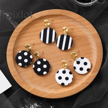 

Hyperbole Star Stripe Polka Dot Button Dangle Earrings Metal Frosted Irregular Round Earrings Korean Long Earrings For Women