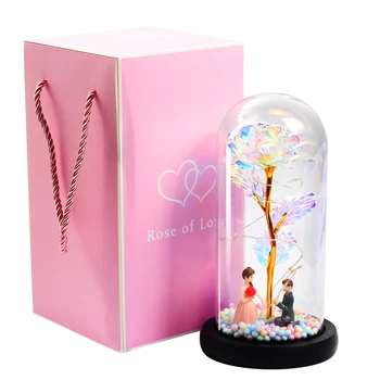 

Artificial Rose Beauty And The Beast Red Rose In a Glass Dome LED Light For Wedding Party Decor girl Valentine's Birthday Gift
