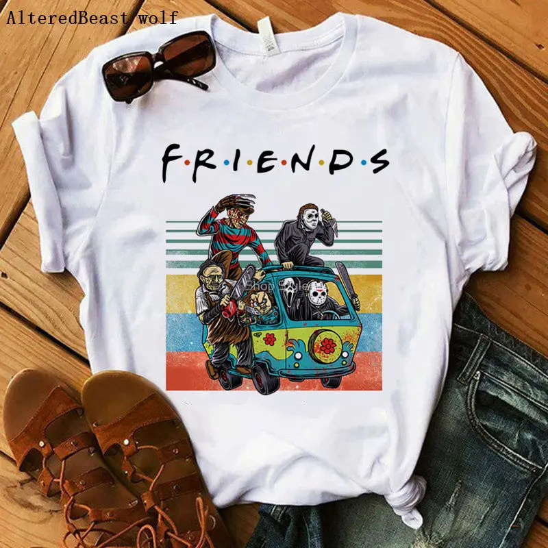 Забавная модная футболка с надписью FRIENDS в стиле Харадзюку Женская Повседневная