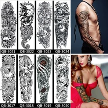 Полный рука временная татуировка наклейка s водонепроницаемый поддельные татуировки для мужчин Большие Черные скелеты тела татуировки стикер для женщин