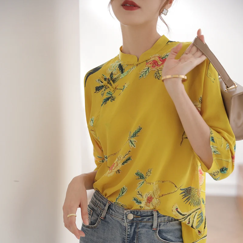 2023 new chinese style traditional clothing improved cheongsam top oriental retro exquisite printing women casual loose blouse