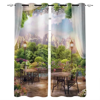 

Multi-size Balcony Terrace Table Flowers Window Curtains Polyester Fabric Living Room Curtain Home Decor