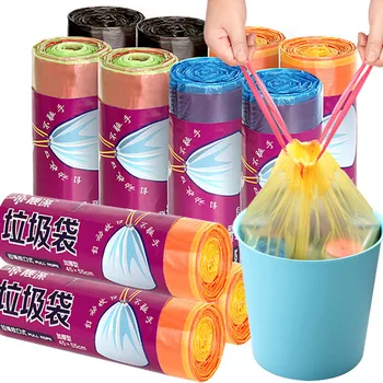 

4 Rolls 60pcs Large Garbage Bag With Drawstring Thicken Disposable Household Kitchen Hotel Eco-Friendly Garbage Cleaning Bags