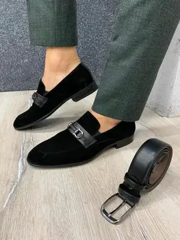 

Men's Loafers Suede Leather Shoes Slip-on Shallow Buckle Spring Autumn Shoes Low Heel Soft Shoes Fashion Classic Shoes Tv893
