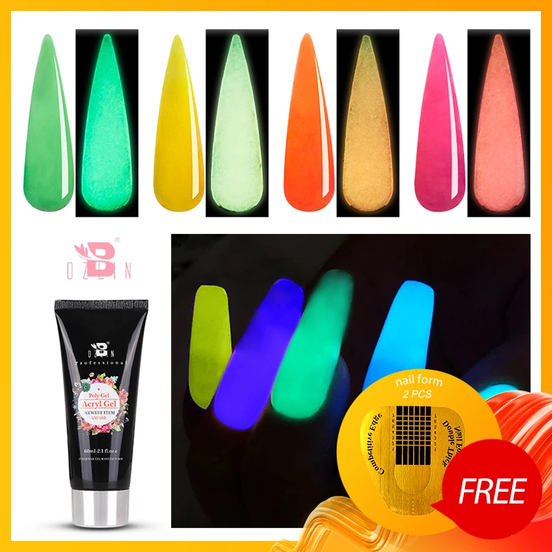 

Bozlin 60 ml Glow In The Dark Poly Gel 4 Colors Soak Off LED UV Gel Nail Polish Function Extension Builder Gel Lacquer Varnish