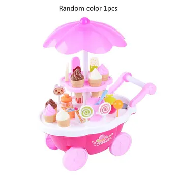 

4354 Simulation Mini Toy Small Trolley Girl Candy Car Ice Cream Shop Supermarket Trolley Toy for Children with Light Music