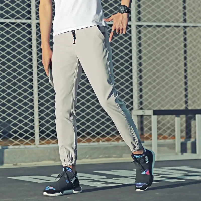 

2017 New Style Autumn Thin Slim Fit with Drawstring Casual Pants Young MEN'S Elasticity Ankle Banded Pants Capri Athletic Pants