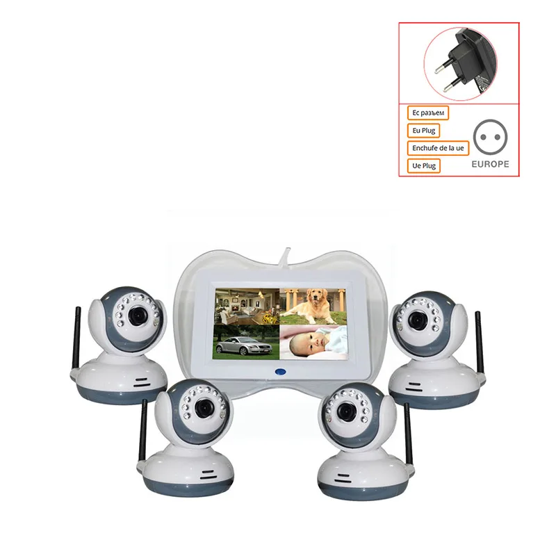 EU -4cameras 7-дюймовый ЖК-дисплей для мульти 4 камеры GPS трекер с длительным временем автономной работы при обнаружении движения VOX переговорное устройство с режимом ночной съемки видеорегистратор движения спальный монитор de baby - Цвет: EU -4cameras