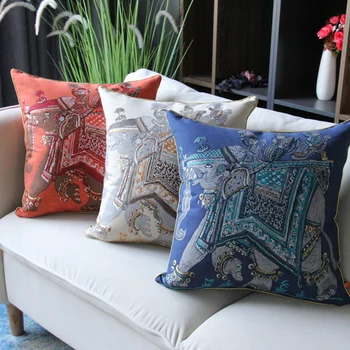 

Luxury India Elephant Jacquard Pillow Cover Blue Beige Red Home Decoration Cushion Cover Sofa Pillowcase 50x50 cm