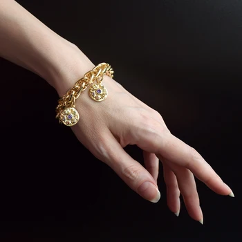 

Dropshipping Rock Thick Chain bracelet Gold color Multi CZ Free size Cool Big Link bangle for women