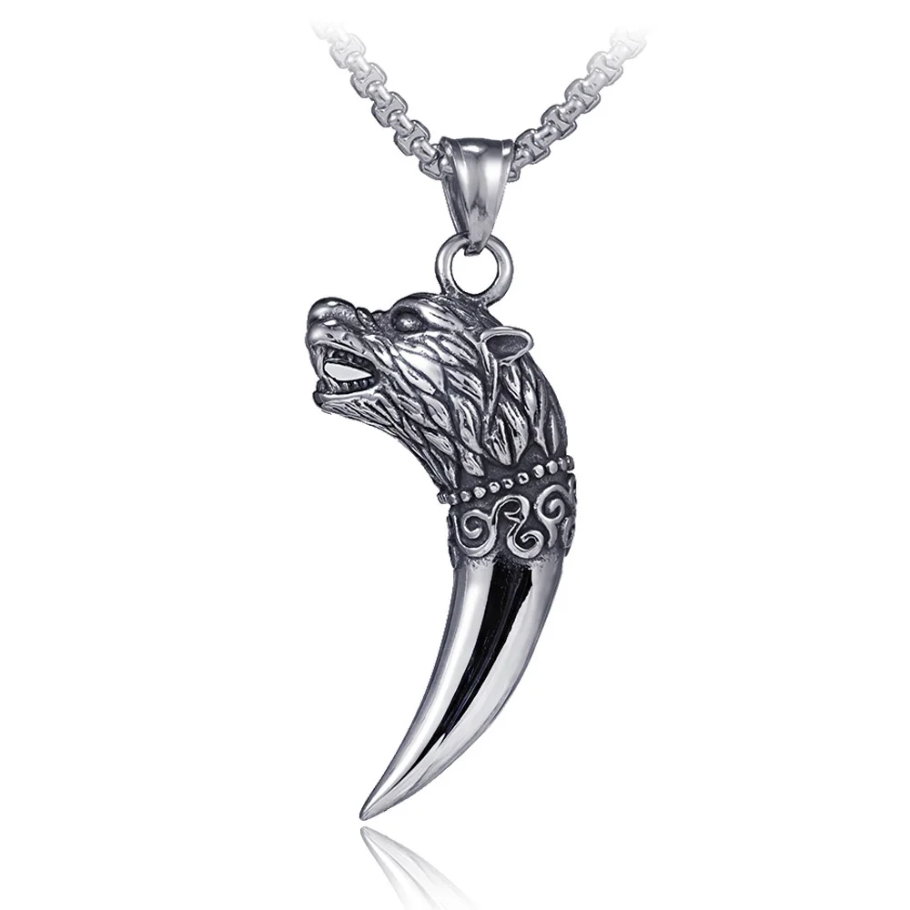 Diente lobo de Moda Punk Gótico Colgante Collar de Cadena Joyería para Hombre de Acero de Titanio