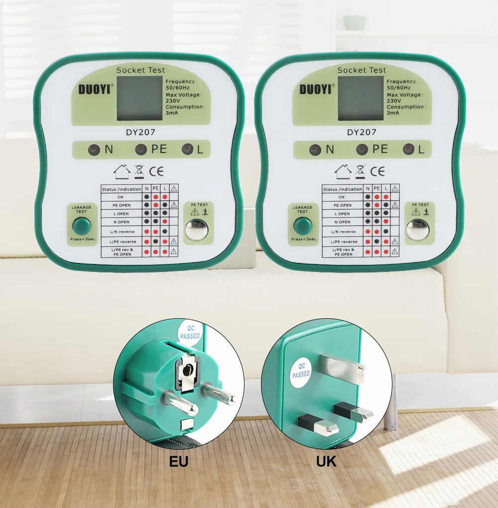 DUOYI DY207 220V 110V Цифровой Дисплей гнездо Тесты er Безопасность цепи розетки код