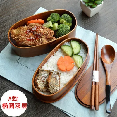 Натуральные Деревянные Ланч-боксы японский Овальный bento box ручной работы деревянный фруктовый суши портативный контейнер для еды студентов столовая посуда - Цвет: A